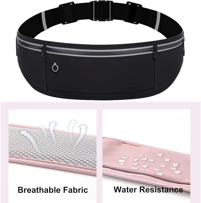 Slim Running Belt Fanny Pack for Men Women, Adjustable Running Phone Holder with 3 Pockets, Reflective Fitness Fanny Pack for Phones up to 7.2 inch, Water Resistant Sports Waist Bag, Black - Image 5