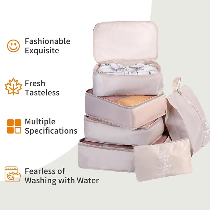 11 Set Packing Cubes for Travel Essentials, Suitcase Organizer Bags for Airplane Road Trip Camp - Beige - Image 4