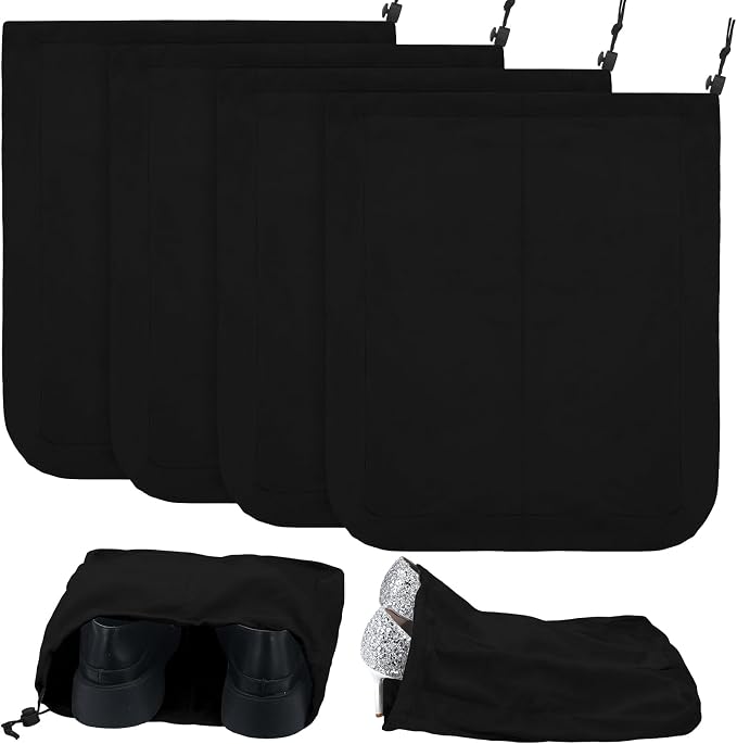 4 Pcs Travel Shoe Bags Spandex Shoes Pouch with Interior Divider and Drawstring for Women Men Luggage Packing (Black) by Bulyoou