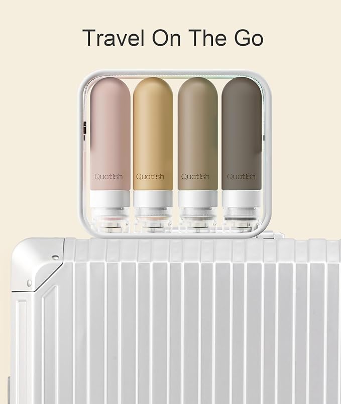 Quatish Travel Bottles for Toiletries, Original Patented Leak Proof Travel Size Containers, 3 oz Tsa Approved Silicone Shampoo and Conditioner Bottles, 4 Pack, Brown - Image 7