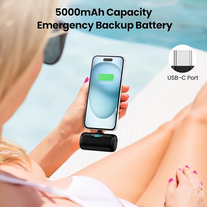 [2-Pack] Mini Portable Charger USB C Power Bank,Upgraded 5000mAh PD Fast Charging Battery Pack Built-in USB-C Connector Travel Essential for iPhone17/17Pro/17Pro Max/Air/16 Plus/16Pro Max/15 Series - Image 6