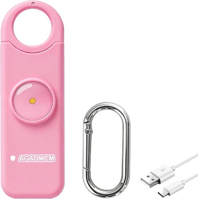 Rechargeable Personal Safety Alarm for Women | 130dB Loud Siren & Strobe Light & Low Battery Notice, Emergency Keychain Alarm for Self Defense (Baby Pink) by AGADMCM