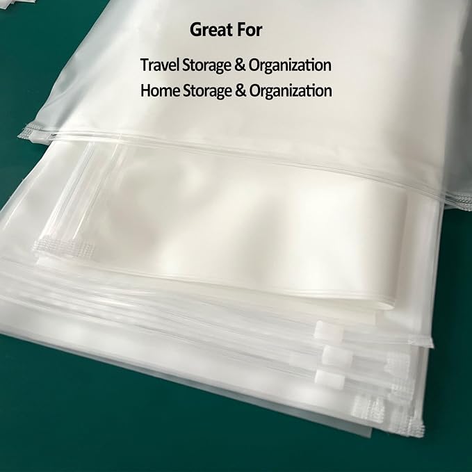 (20 pcs, 4 Sizes) Travel Luggage Organizer Bags, 4 Mil Slider Zip Plastic Clothing Packaging Bags, Travel/Home Storage and organizing pouches, Space Saver Bag (6''x9''-14‘’x18'') - Image 6