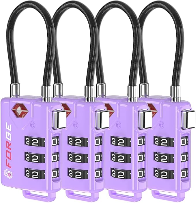 Forge TSA Approved Luggage Locks, Re-settable Combination with Alloy Body, Purple 4 Locks. by Forge