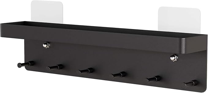 MKO Key Holder Wall Mount, Key Holder Wall Mount Adhesive with Mail Organizer Tray with 6 Key Hooks for Wall, Black | Metal Material, Key Rack with Shelf, Mail Organizer Tray for Entryway, Hallway, Living Room - Image 9