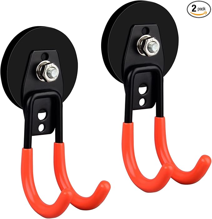 ULIBERMAGNET Garage Strong Magnetic Hooks, 2 Pack Heavy Duty Large J Hooks with Magnet, Anti-Slip Coating Magnet Hooks for Garden Tools, Ropes,Drill by ULIBERMAGNET