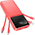 Portable Charger with Built in Cable 20000mAh Fast Charging | Power Bank USB C Slim 22.5W LED Display Battery Pack 5 Outputs & 3 Inputs for Travel Essentials iPhone Samsung Phones Red by RONEGN