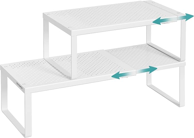 SONGMICS Spice Rack, Expandable Kitchen Countertop Shelf, Steel | Small Cupboard Organizer, Space-Saving, Tabletop, Matte White, BEQUE Collection UKCS402W01 by Unknown