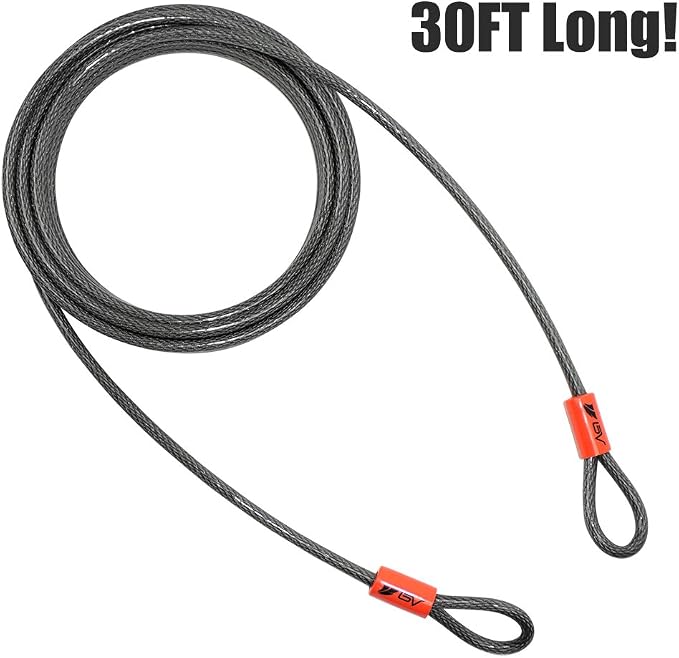 BV Heavy-Duty 30FT Security Cable with Loops-10mm (3/8 Inch) Cut-Resistant Braided Steel Cable-Versatile & Weatherproof-Security Chain for Padlock, Chain Lock, Wire Lock (Pair) - Image 2