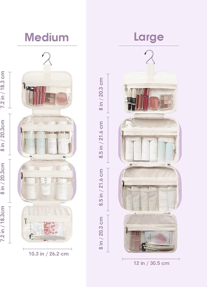 Narwey Travel Toiletry Bag for Women Large Hanging Makeup Bag Organizer Toiletries Bag for Full Size Essentials Accessories Cosmetics (Purple (Large)) - Image 3