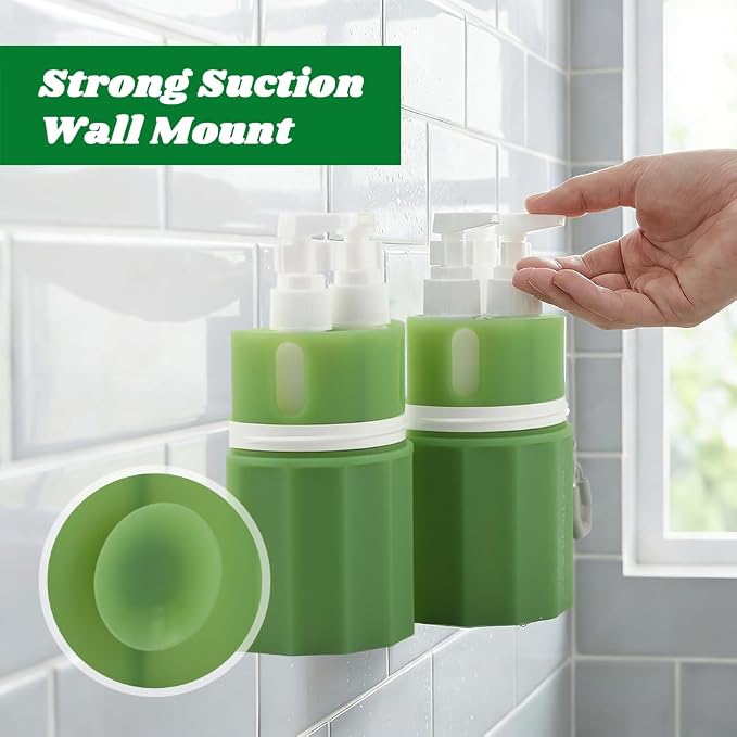 4 in 1 Wall Suction Travel Bottles Set, TSA Approved Leak Proof Travel Size Toiletries Containers with Funnel Labels Bag, Refillable Shampoo Dispenser Kit, (green) - Image 8