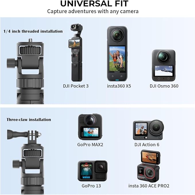 70" Selfie Stick Tripod for Gopro Action Camera Phone Tripod | with Wireless Remote & Phone Holder, Compatible with iPhone, GoPro, DJI, Insta360 - Image 3
