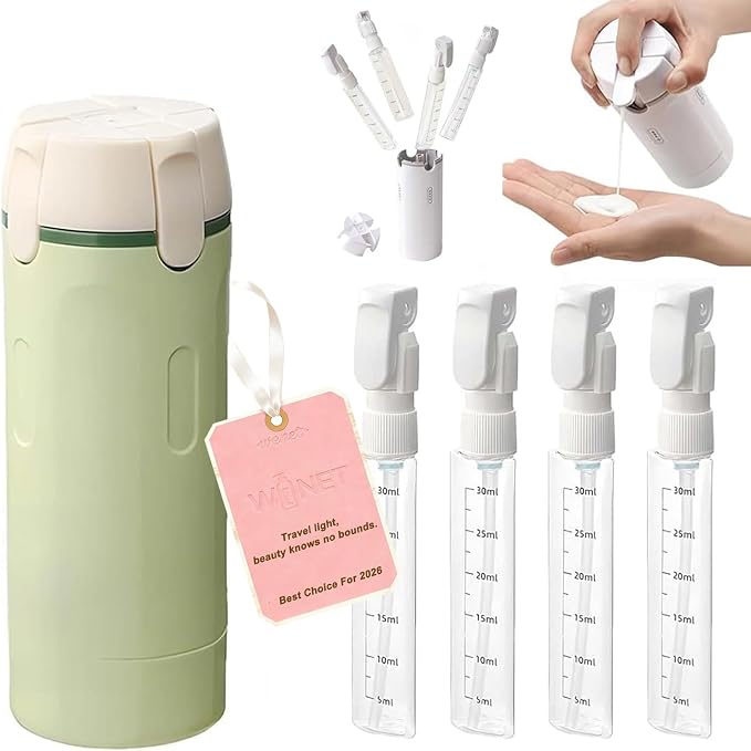 4 in 1 Travel Dispenser Bottles, Leak Proof Travel Bottles for Toiletries, 4 Pack 30ML Refillable Travel Size Containers for Shampoo, Onditioner, Travels Essentials (Green) by Unknown