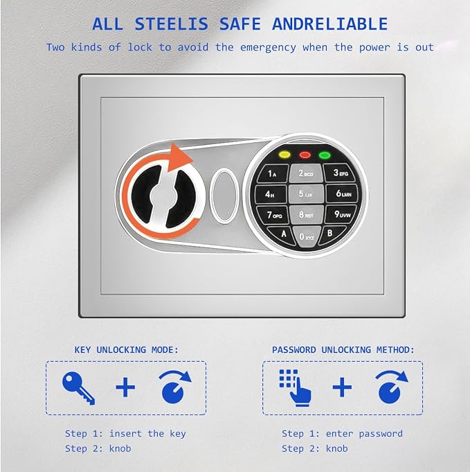 Safe Box with Sensor Light, Security Safe with Digital Keypad Money Safe Steel Construction Hidden with Lock，Small Safe, Wall or Cabinet Anchoring Design(White) - Image 3