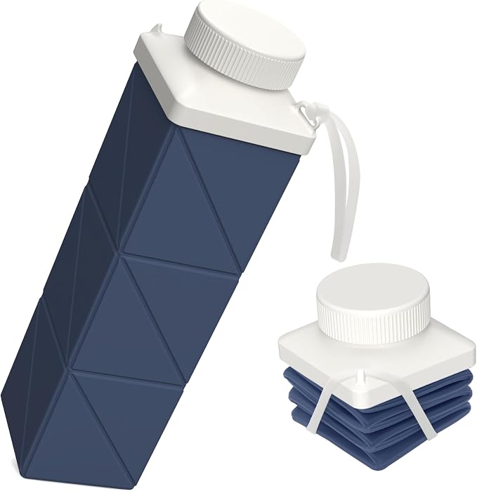 Collapsible Water Bottles, 24 oz (720 ml), Portable Travel Water Bottle | Leakproof & Reusable, Lightweight Foldable Water Bottle for Traveling, Hiking, School, Sports & Outdoor, 1 Pack (Darkblue) by BEAUTAIL
