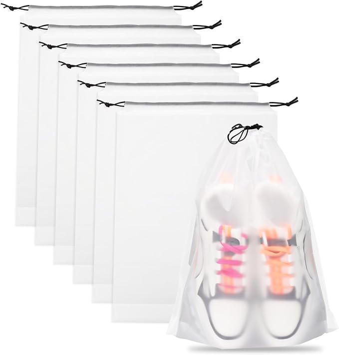 Teskyer Shoe Bags for Travel, Waterproof Drawstring Shoe Bags, 6 Pack | 15.7" x 11.8" Fits Most Shoes, Reusable PE Material, Tear-resistant Design, Travel Essentials for Organized Packing by TESKYER