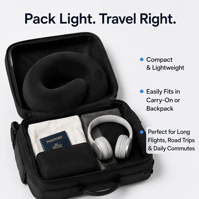 Brookstone Travel Pillow Spiral Curve Soft Memory Foam Support Pillow | Unique Shape Cradles Head, Neck & Chin While Seated Upright, Smooth Cover Feels Gentle on Skin for Long Flights - Image 3