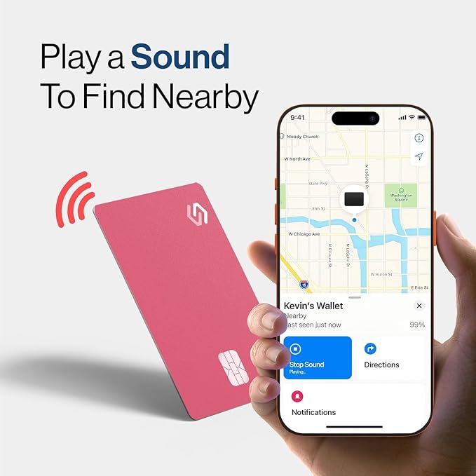 SPOTMINDERS Apple MFi Certified Credit Card Wallet Tracker PRO Pink (iOS Only) Travel Essentials for Women Works with Apple Find My Rechargeable Tracking Card IP68 0.07in Slim Item Finder for Passport - Image 4