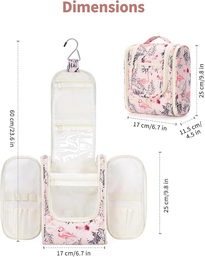 Narwey Small Hanging Toiletry Bag Women Travel Makeup Bag Organizer Toiletries Bag for Travel Size Essentials Accessories Cosmetics(Medium, Beige Bird) - Image 8