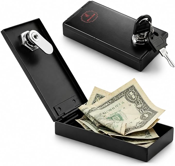 Metal Box for Gambler, Winners Bank Portable Safe with Key, Mini Gambling Lock Box for Cash Money Saving Go Home Gamblers Gifts, Black by Unknown