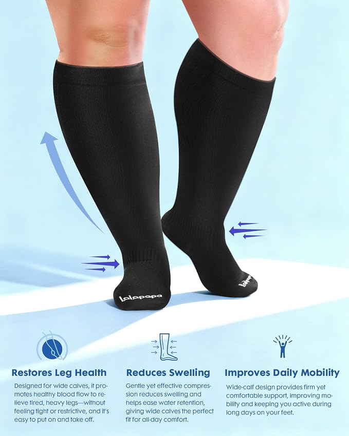 3-Pair Wide Calf Compression Socks for Women | 20-30mmHg Graduated Support, Easy On & Off, Knee High Length, Ankle Support, Travel Nurse Daily Wear, Cute Patterned - Image 6