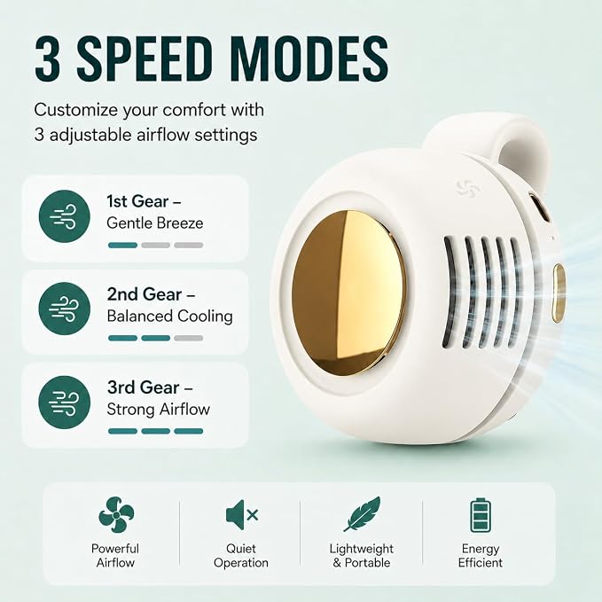 Portable Silent Mini Bladeless Clip On Fan, Small Clip on Fan for Shirt & Waist, Adjustable 3-Speed Suspended Whirlwind Fans, For Outdoor & Travel & Office, Travel Accessories (1, white) - Image 8