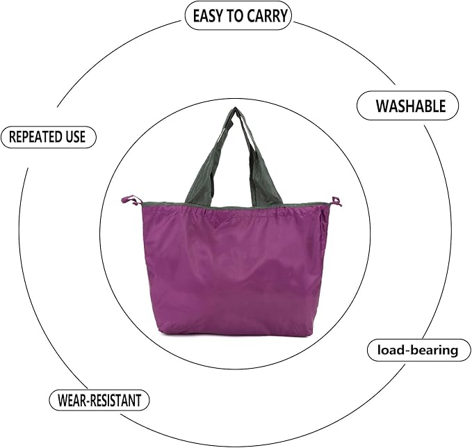 Reusable shopping tote bag, large capacity drawstring tightening top, foldable grocery tote bag, shoulder bag - Image 8