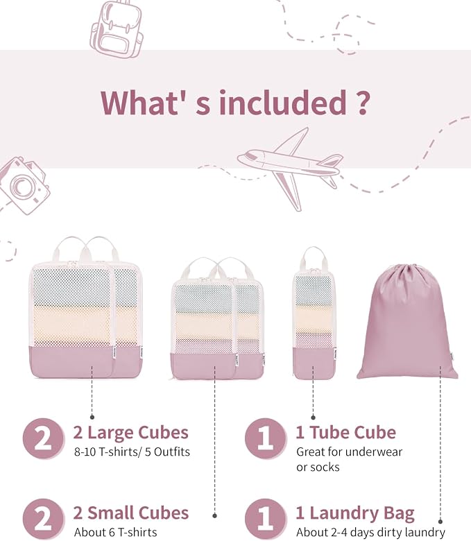Narwey 6 Set Compression Packing Cubes for Travel Women Men, Travel Cubes for Carry On Suitcase, Durable Compression Luggage Organizer Bags - Image 3