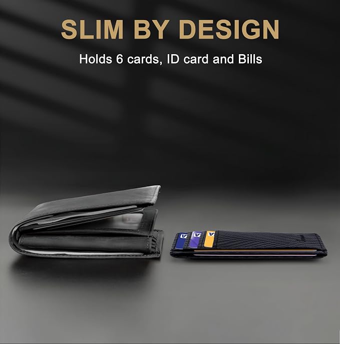 Travelambo Slim Wallet Front Pocket Minimalist Leather RFID Blocking Medium Size (Carbon Fiber Black) - Image 7