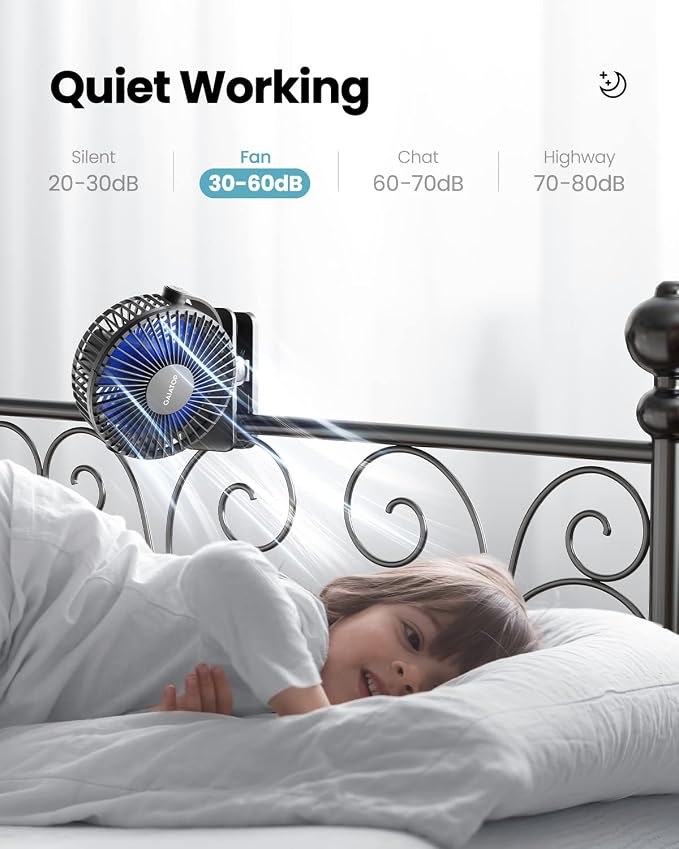 Gaiatop Portable Clip on Fan, Mini Personal Quiet Rechargeable Fan | Battery Operated, Small 3 Speed 360° Rotate, Cooling for Desk Table Home Office Stroller Camping Women Gifts Black Blue - Image 5