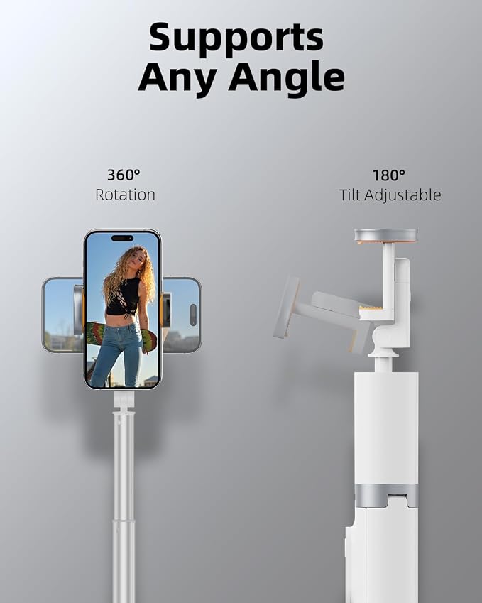 TODI 63" Phone Tripod, Extendable Selfie Stick with Wireless Remote and Phone Holder, Portable All-in-1 Cell Phone Tripod Stand for Video Recording, Compatible with iPhone/Android (White) (Pack of 2) - Image 6