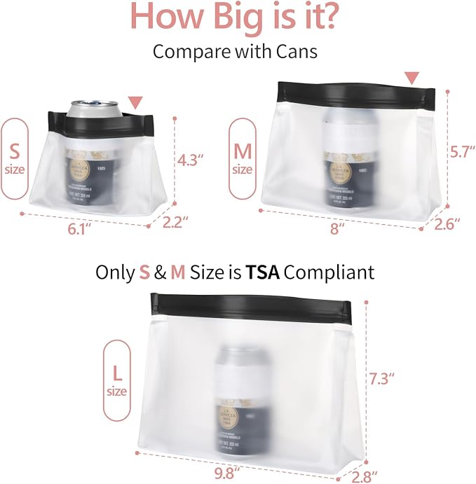 Clear Makeup Bag Travel- TSA Approved Toiletry Bag, 2L+2M, Black | Sturdy Food-Grade PEVA, Leakproof & Sealed, Reusable with Flat Bottom, Medium for Quart Carry-On, Large Checked-Luggage - Image 7