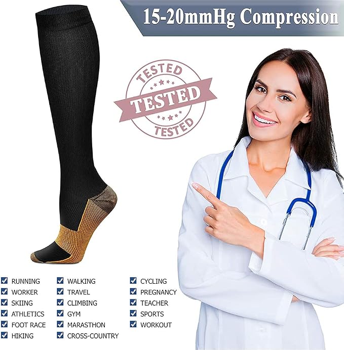 QUXIANG Copper Compression Socks for Women & Men Circulation (8 Pairs) - Best for Running Athletic Cycling - 15-20 mmHg - Image 5
