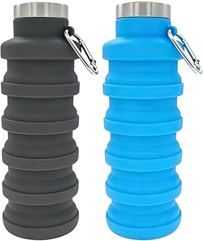 YCT Collapsible Water Bottle 17oz（500ml），Travel Portable Sport Water Bottle，Reusable Silicone Foldable Water Bottles for Gym Camping Hiking (Black+Blue) by YCT