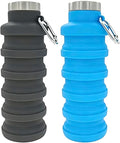 YCT Collapsible Water Bottle 17oz（500ml），Travel Portable Sport Water Bottle，Reusable Silicone Foldable Water Bottles for Gym Camping Hiking (Black+Blue) by YCT
