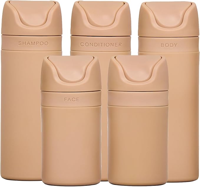 RIES Travel Bottles for Toiletries | Travel Size Containers | 5 Pack | Tsa Travel Bottles | Shampoo and Conditioner Leak Proof with Airless Pump | BPA Free Recycled Plastic & Dishwasher Safe by Ries