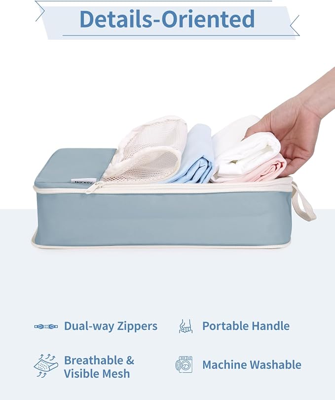 Narwey 6 Set Compression Packing Cubes for Travel Women Men, Travel Cubes for Carry On Suitcase, Durable Compression Luggage Organizer Bags - Image 6