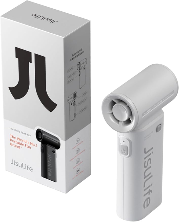 JISULIFE Portable Handheld Fan Life9, Turbo Airflow, Up to 12H Runtime | 5 Speeds, 3600mAh, Mini Pocket Design, Personal Fan for Travel, Concerts, Makeup, Trendy Gifts for Women Men -Grey by LivechillStaycool