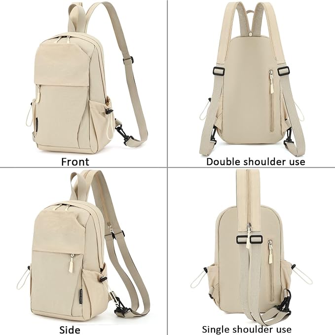 Carbon Lined Backpack,Waterproof Zipper Sling Backpack,Travel Chest Shoulder Bag,Lightweight Unisex Crossbody Casual Daypack for Men & Women(Beige) - Image 8