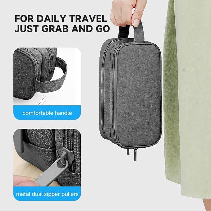 Teskyer Double Layer Cable Organizer Bag, Travel Tech Pouch, Dark Grey | Elastic Bands Organization, Water Resistant Fabric, Multiple Compartments, Padded Protection, Travel and Office Use - Image 6