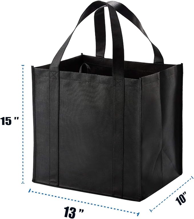 NERUB Set of 10 Reusable Grocery Bags Heavy Duty Shopping Bags Large Grocery Totes with Reinforced Bottom Super Sturdy Handles, Black - Image 2