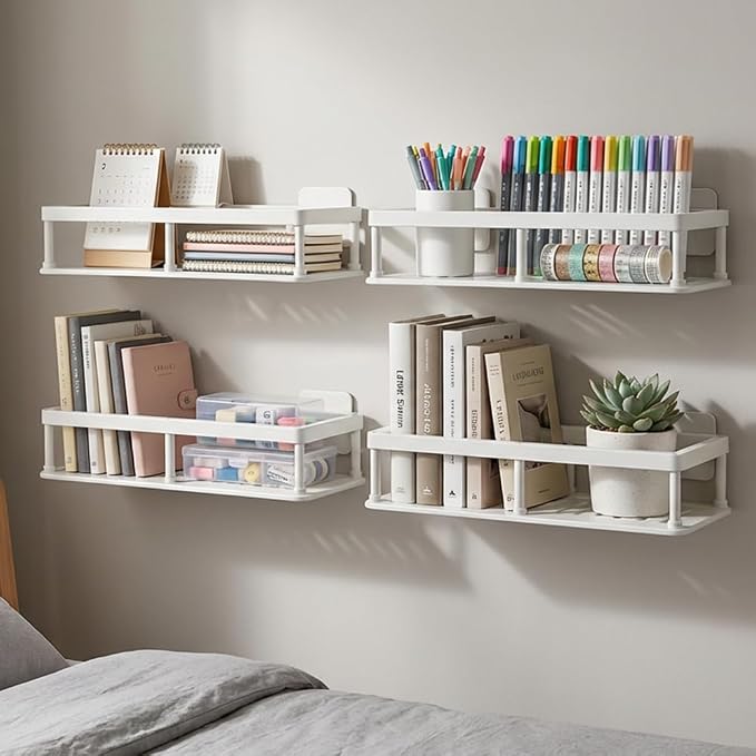 2pc Wall Mounted Floating Shelf, Detachable Storage Rack,No Drill Shelves for Wall,Floating Shelves Damage-Free Expand Walls Space for Living Room Kitchen Bathroom (4, White) - Image 9