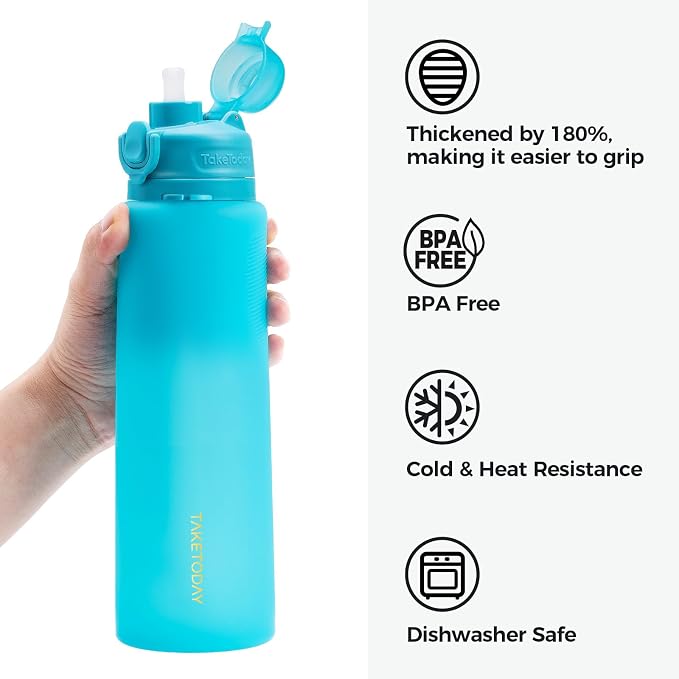 TakeToday Collapsible Water Bottles, Foldable for Travel, 32oz, Blue | Compact Foldable Travel Bottle with Straw, TSA-Approved Leakproof Silicone, BPA-Free for Hiking & Outdoors - Image 4