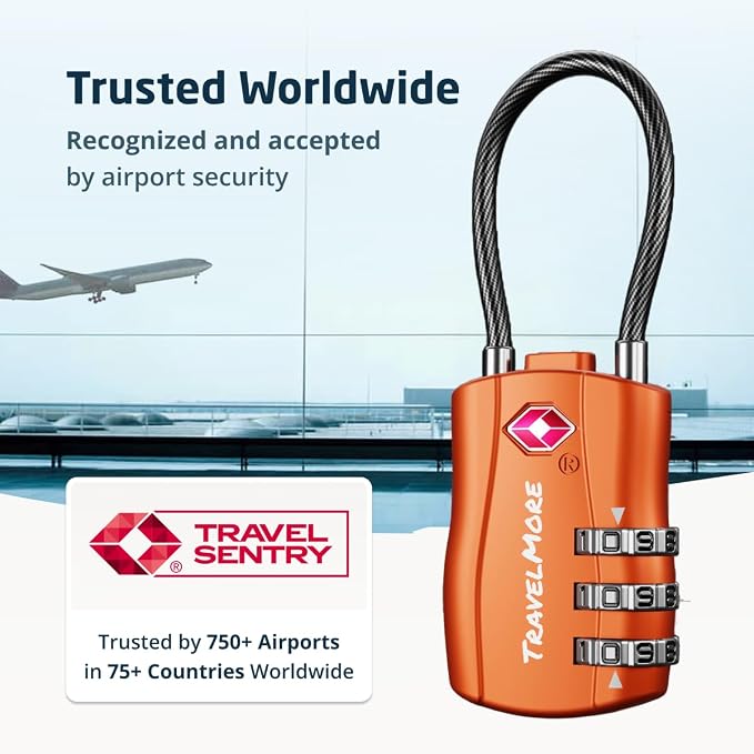 TSA Approved Luggage Locks, Travel Combination Cable Locks | TSA Accepted, Easy to Use, Durable, Flexible Steel Cable, Zinc Alloy Body, for Suitcases, Backpacks, Zippers, 10-Pack, Orange - Image 5