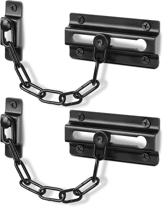 2 Pack Door Chain Lock Black, Security Door Chain for Inside Door, Premium Thickened Chain Door Lock with 12 Screws by Unknown