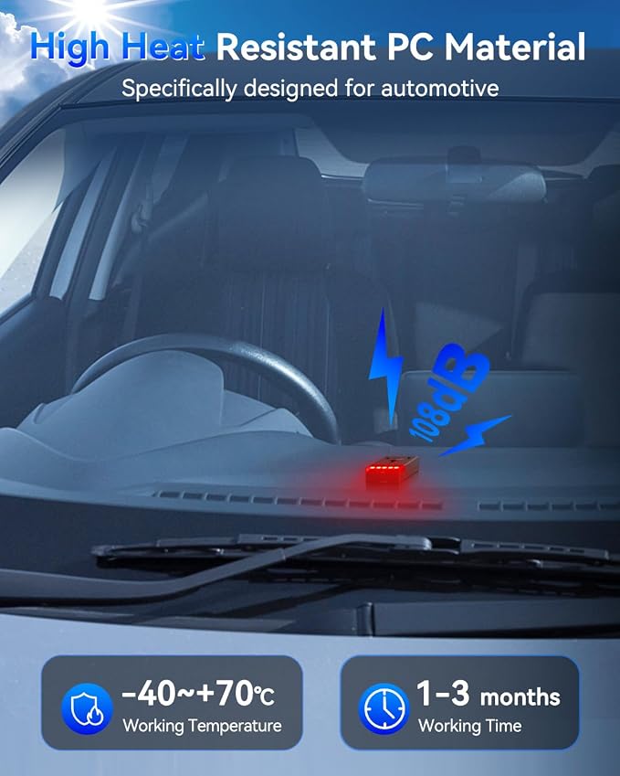 108dB Car Alarm System, Car Anti-Theft Vibration Sensor Alarm & Red Light, Wireless Remote Anti Theft Vehicle Device with Magnetic Install Design for RV, SUV, Truck - Image 3