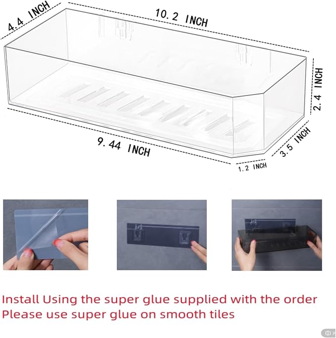Cq acrylic Bathroom Shower Shelf Organizer Rack,Adhesive Shower Organizer for Bathroom Storage&Home Decor&Kitchen,Wall Shower Caddy Shelf Non Drilling Adhesive and No Damage Wall Mount,2 Pack Clear - Image 3