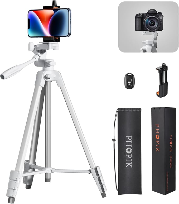 55" Extendable Phone Tripod with Wireless Remote and Carry Bag | Protable Tripod,Compatible with iPhone/Dslr Camera&insta 360 X5 for Video Recording/Selfies/Live Stream/Vlogging,White - Image 7