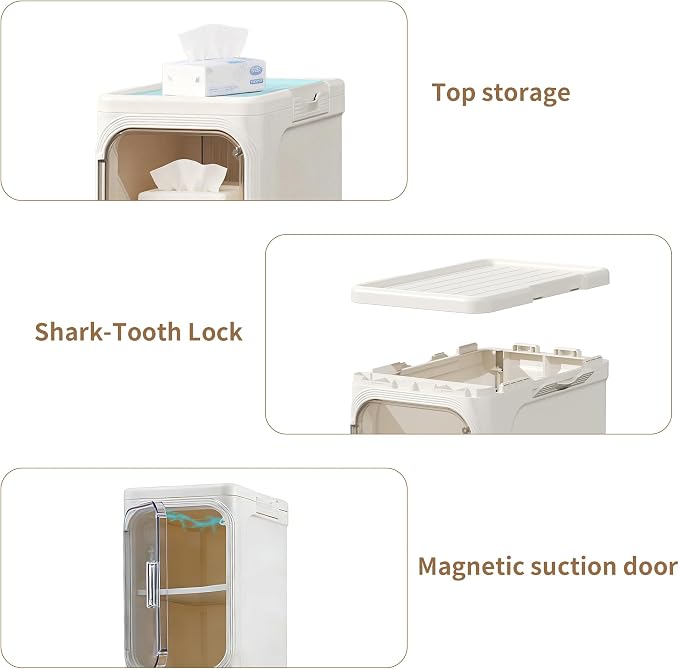 Narrow Storage Cabinet,2-Tier Slim Bathroom Organizer with Wheels,Beige | Turns Unused Narrow Spaces into Organized Storage Slim Outside Spacious Inside Rolls Smoothly Locks Securely Snap Assembly - Image 7