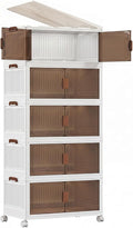 430QT Stackable Storage Bins With Lids, Collapsible Plastic Storage Bins with Wheels and Doors, Foldable Plastic Cabinets for Bedroom Dorm Garage by Unknown